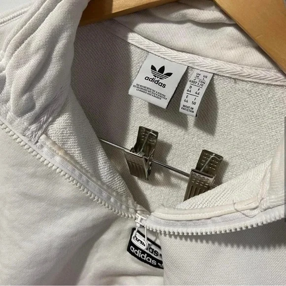 ❌sold❌ Adidas Cropped Sweatshirt White Zip Cord Cinch Waist Large - Picture 3 of 3